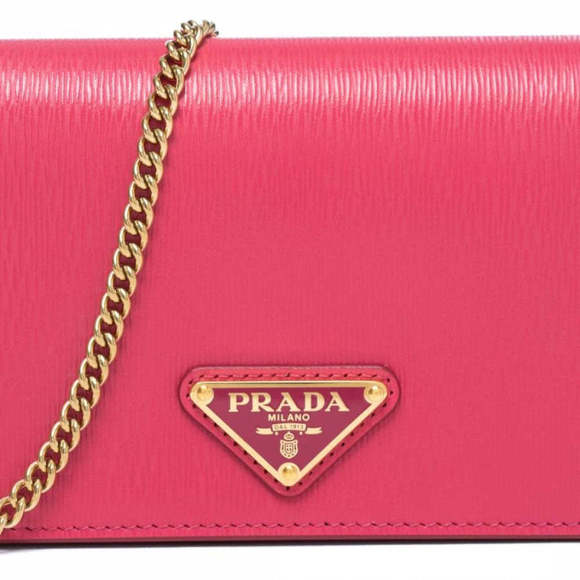 Prada Vitello Move Peonia Pink Leather Small Chain Wallet Crossbody - Picture 4 of 10